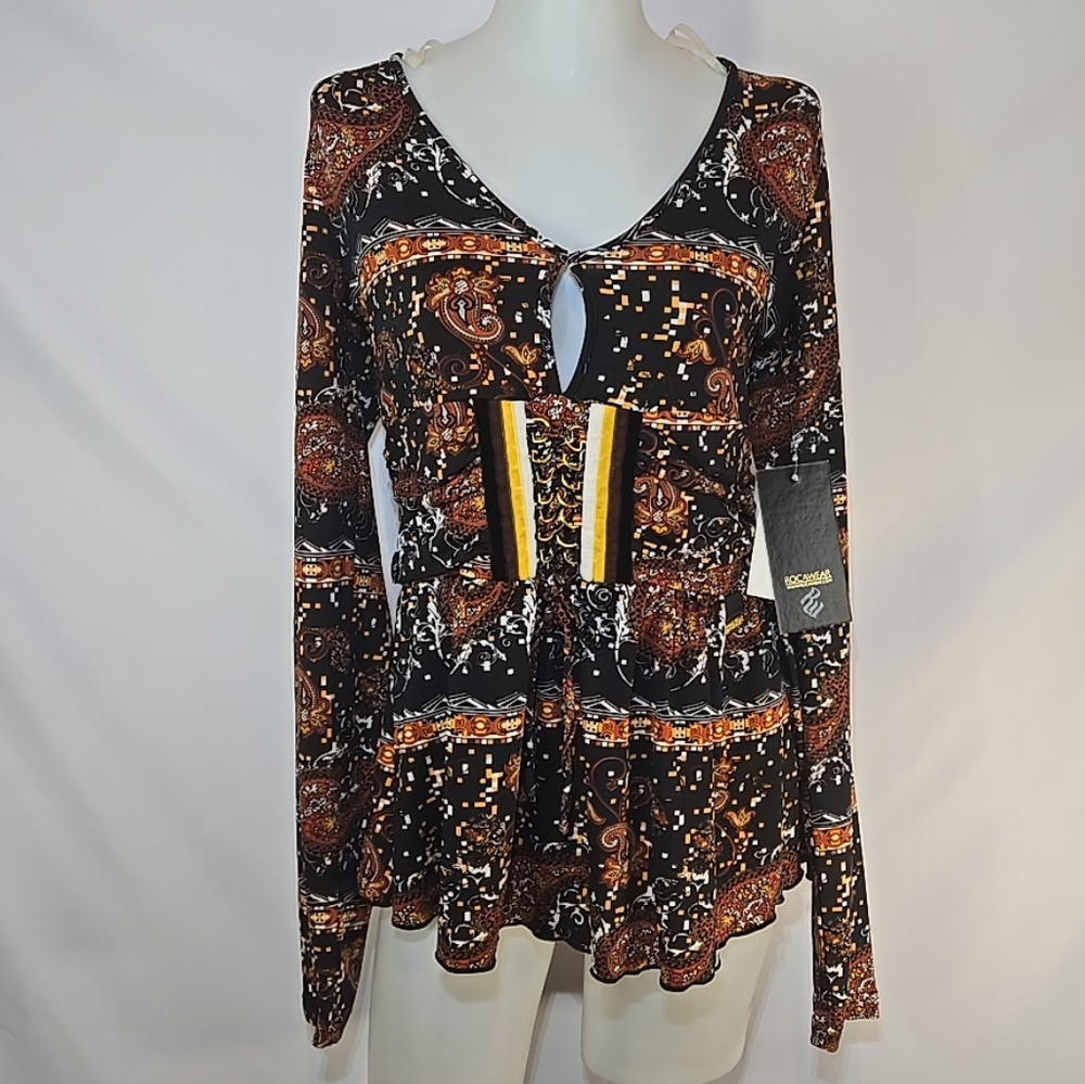 Rocawear Y2K Paisley Patterned Multicolored Blouse